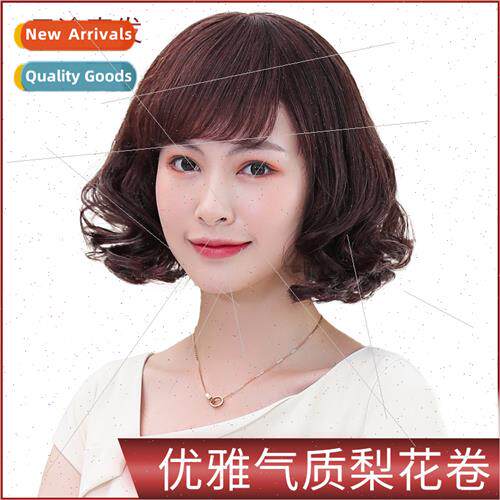 Wig female short hair in long short curly hair mom elderly w