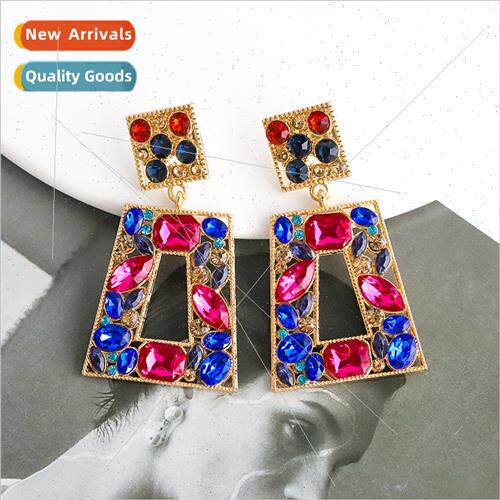 French retro court earrings super flash rhinestone earrings