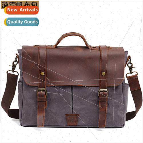 Canvas shoulder bag leather waterproof briefcase male casual