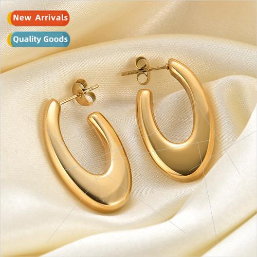 Korea ins simple new 304 tanium steel oval earrings U word g