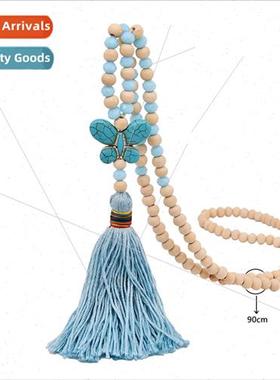 Bohemian casual hand-strung wooden beads turquoise butterfly