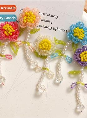 Fairy wind sweet pearl rose bouquet earrings female diy weav