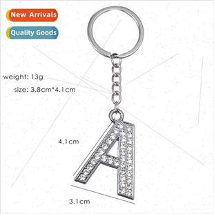26 English letters keychain metal rhinestone keychain creati