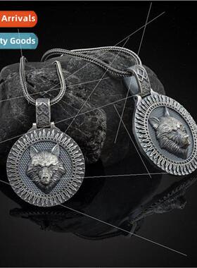 New wolf head disc pendant necklace men metal hip-hop neckla