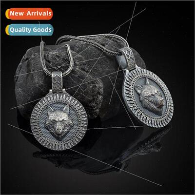 New wolf head disc pendant necklace men metal hip-hop neckla