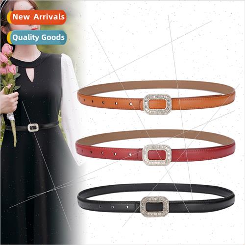 Rhinestone jewelry Thin belt female jeans dress cowhide leat