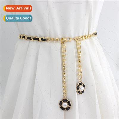 Pearl women waist chain metal chain decorative pants belt fa