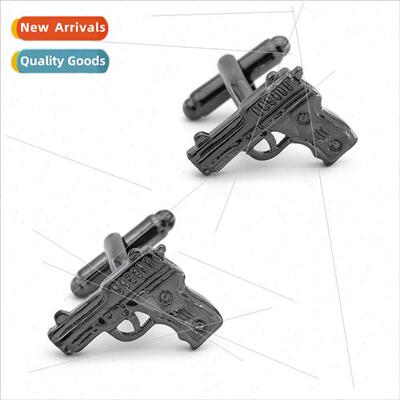 Tungsten steel black pistol shape cufflinks solid brass cuff