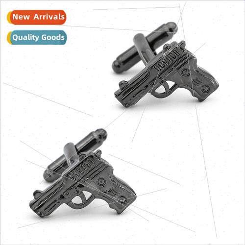 Tungsten steel black pistol shape cufflinks solid brass cuff