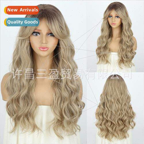 Europe wig gradient color eight bangs long big wave chemical