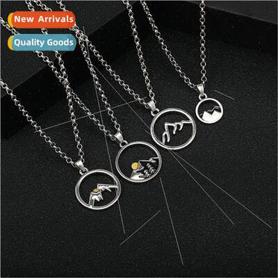 Round hollowed mountain peak metal necklace fashion circle s