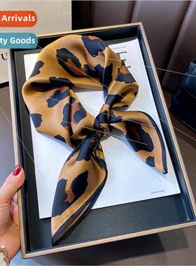 Leopard print silk scarf small square scarf versatile spring