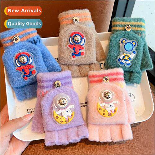 Winter children flip gloves boys open finger warm middle lar