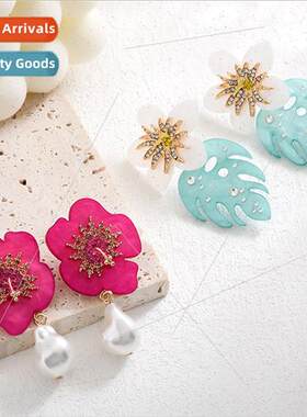 Acrylic Flower Flower Alloy Point Drill Earrings Europe Fres