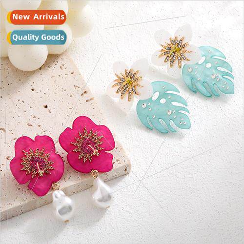 Acrylic Flower Flower Alloy Point Drill Earrings Europe Fres