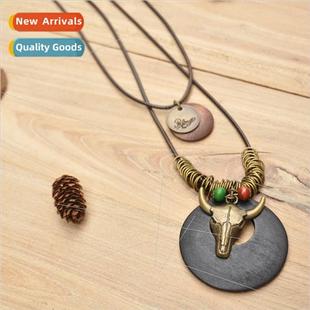 Vintage Long Cow Necklace Geometric Women Rope Jewelry Wax