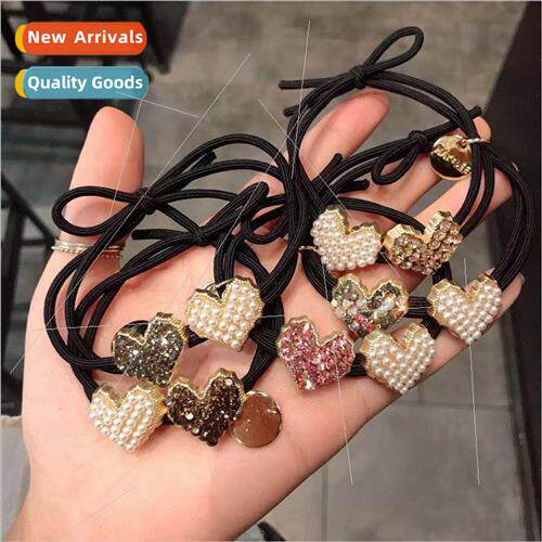 new flash diamond pearl love heart hair rope female ins hair