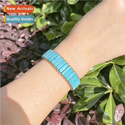 Wide Row Turquoise Square Bracelet Europe Ethnic Hand-Woven