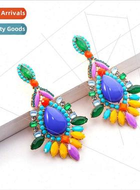 Boho Ethnic Earrings Color Blocking Color Clash Rhinestone S