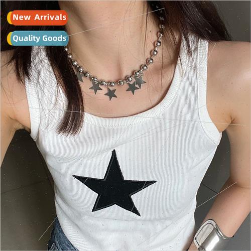 Large round beads pentagram five-star five-star necklace fem