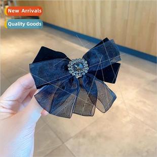 Advanced sense rhinestone bow mesh hair clips back head top