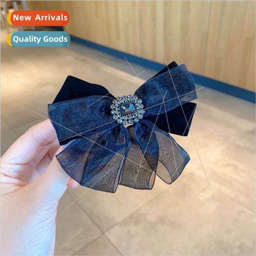 Advanced sense rhinestone bow mesh hair clips back head top