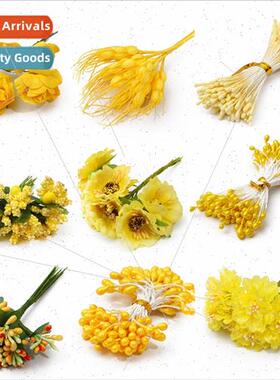 Yellow simulation flowers new stamens core bouquet diy handm
