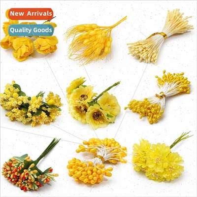 Yellow simulation flowers new stamens core bouquet diy handm