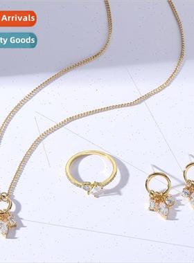 Copper plated inlaid zirconia necklace set women Korea simpl