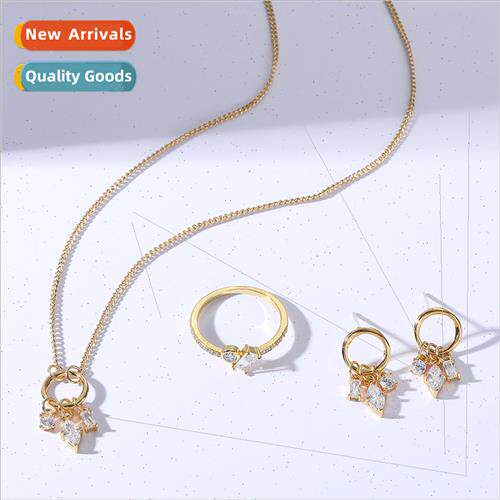 Copper plated inlaid zirconia necklace set women Korea simpl