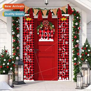 New Christmas decorations red black plaid door curtains flag