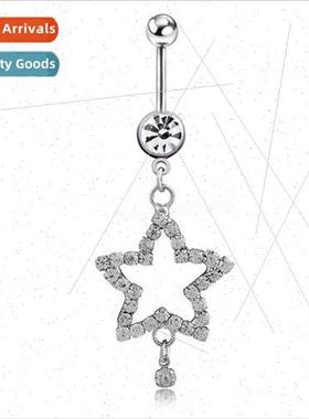 Piercing Jewelry Medical Steel Pentagram Diamonds Navel Ring