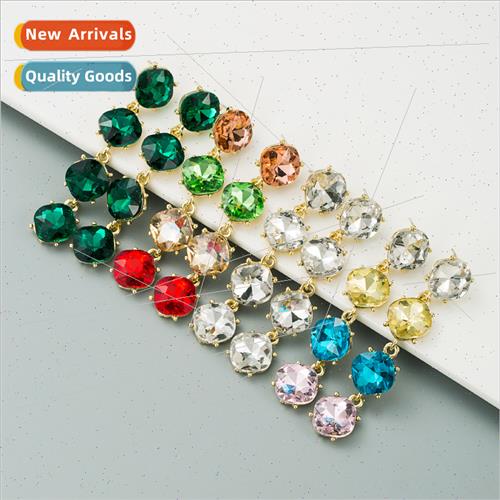 Europe simple geometric glass diamond S925 silver needle ear