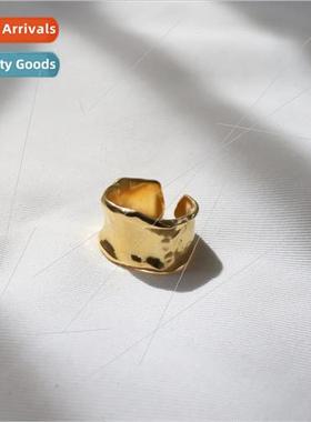 Europe niche vintage bumpy textured brass plated ring index