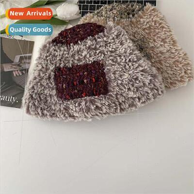 Designer  mixed-color thickened plush fisherman hat children