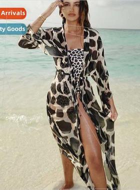 One-piece long-sleeved swimsu cover-up chiffon spun print 20