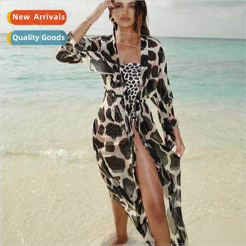 One-piece long-sleeved swimsu cover-up chiffon spun print 20