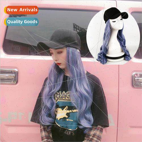 Wig female smoky gray blue cap wig all-in-one haze blue long
