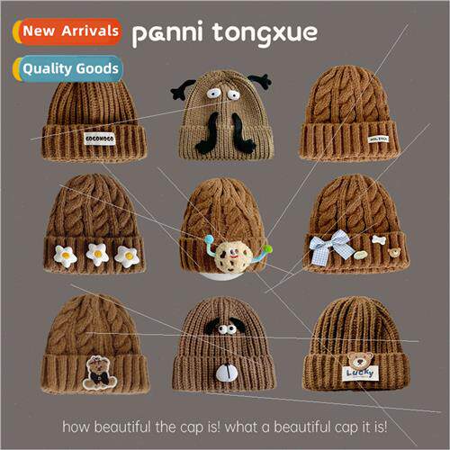Autumn winter coffee color cartoon children knted cap winter