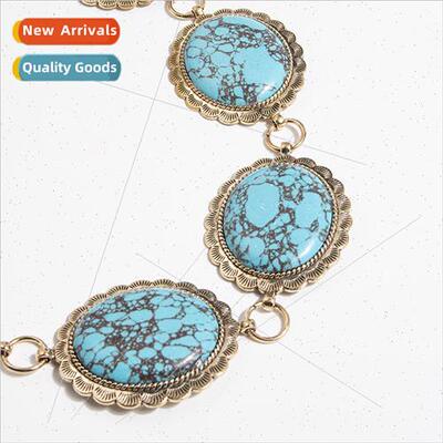 Ladies Vintage Large Turquoise Heavy Metal Wide Ornate Court