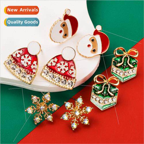 Christmas silver pin earrings santa hat gift box earrings al