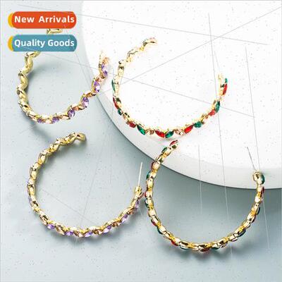 Fashion coloured diamonds new alloy diamond willow leaf-shap
