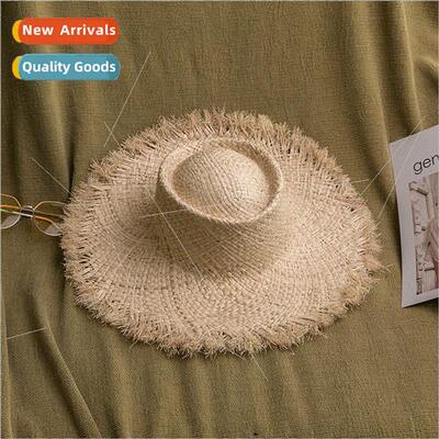 Korean  folk wind raffia concave top burlap straw hat outdoo