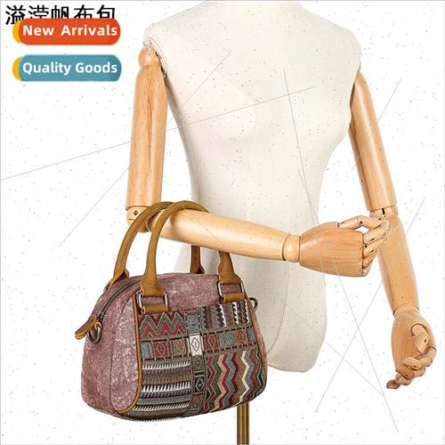 Waterproof Canvas Head Layer Leather Women Shoulder Bag Ethn