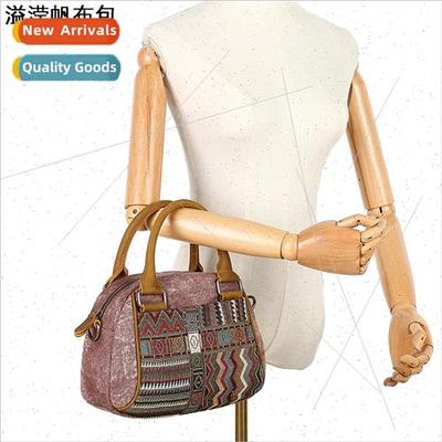 Waterproof Canvas Head Layer Leather Women Shoulder Bag Ethn