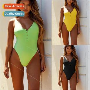 Swimsu Color Bikini Sexy Womens Piece One Button Solid