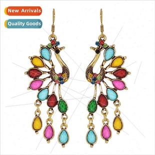 Ethnic Hollow Long Creative Europe Peacock Earrings Retro