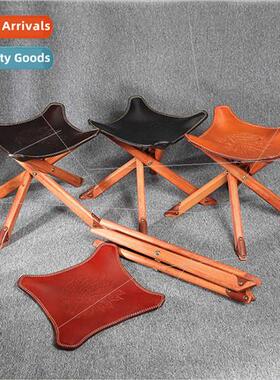 Solid wood pony folding stool vintage portable outdoor cowhi