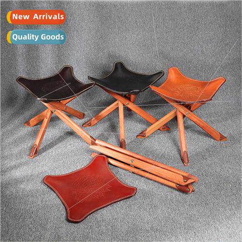 Solid wood pony folding stool vintage portable outdoor cowhi
