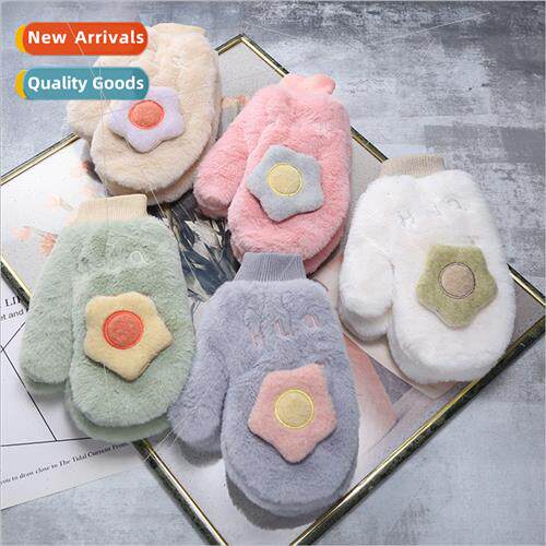 College cute large flowers plush gloves female winter cold p